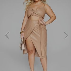 Fashion to figure Eva faux leather chain strap crop top